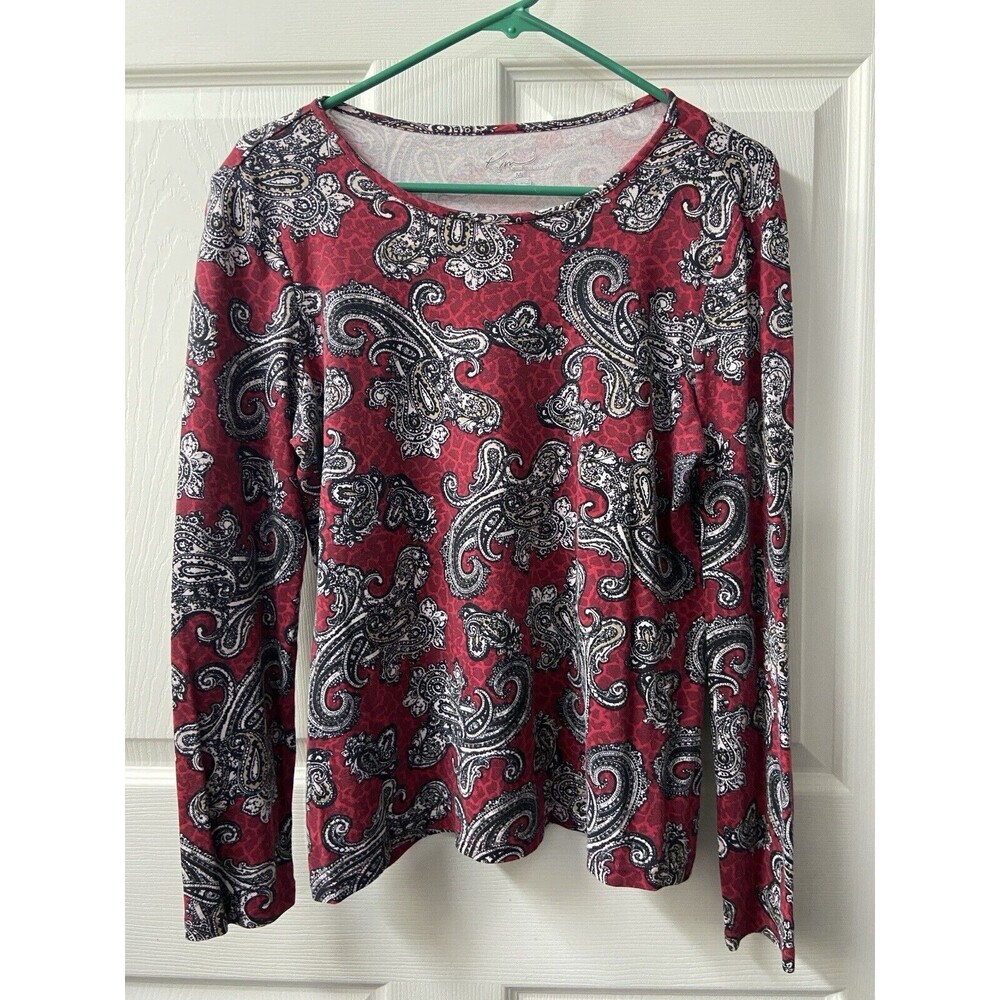 Kim Rogers T-shirt Womens Medium Red Paisley Pure Cotton Capsule Casual Basic